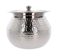 Stainless Steel Handi with Lid Pongal Gundu Hammered Food Drink Serving Pot Multipurpose Dish for Biryani Rice Yoghurt Water Lassi Butter Milk Storage Tableware Home Kitchen (No.4-4000ml)