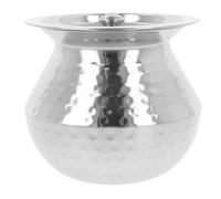 Stainless Steel Handi with Lid Pongal Gundu Hammered Food Drink Serving Pot Multipurpose Dish for Biryani Rice Yoghurt Water Lassi Butter Milk Storage Tableware Home Kitchen (No.2 - 2350ml)