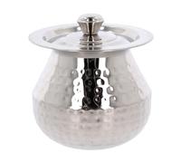 Stainless Steel Handi with Lid Pongal Gundu Hammered Food Drink Serving Pot Multipurpose Dish for Biryani Rice Yoghurt Water Lassi Butter Milk Storage Tableware Home Kitchen (No.1-850ml)