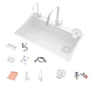 Stainless Steel Handmade Modern Single Bowl Kitchen Sink,Undermount Single Bowl,Faucets Combo Set,with Cutting Board,Glossy White,for Kitchen,Drop in Sink(68 * 45cm(26.7 x 15.7 in))