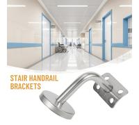 Stainless Steel Handrail Bracket for Wall-Mounted Stair Rail, 50 mm x 60 mm Silver Bannister Support, 2-Pack Balustrade Mopstick Bracket