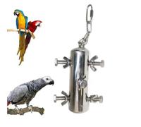 Stainless Steel Hanging Activity with Bell for Macaws, African Greys and Amazon Parrots - Durable Chew and Foraging Cage Accessory for Large Birds