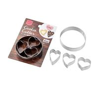 Stainless Steel Heart Cookie Cutter Set - 4 Piece Biscuits & Fondant Mold Kit (Small 3 Hearts, 1 Large Circle) - Perfect for Valentine’s, Wedding, Party Favours & Afternoon Tea Treats - Easy Clean