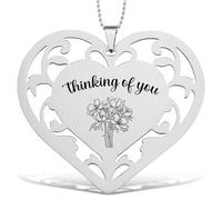 Stainless Steel Heart Ornament with Engraved Message Thinking of You - Memorial Hanging Décor with Bead Chain, Sentimental Gift for Loved Ones, Home & Office Decoration - FGC440