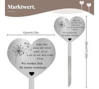 Stainless Steel Heart-Shaped Grave Decoration for Cemetery Memorial - Weather-Resistant Rainproof Tombstone Plaque, 28 x 12 cm Silver Lawn Ornament(C)