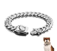 Stainless Steel Heavy Duty Dog Collar Chew-Proof Training Collar For Large Breeds, Aggressive Chewers, Walking & Protection(Silver,16in)