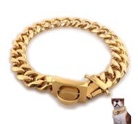 Stainless Steel Heavy Duty Dog Collar Chew-Proof Training Collar For Large Breeds, Aggressive Chewers, Walking & Protection(Gold,28in)