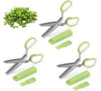 Stainless Steel Herb Scissors, Salad Kitchen Scissors with 5 Blades, Multifunctional Kitchen Scissorss with Safety Cover and Cleaning Comb, for Chopping Basil, Chives, Oregano, Rosemary (3pc)