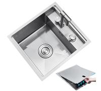 Stainless Steel Hidden Drop-in HJYBFA with Cover-Space-Saving Foldable Faucet, Mini Single Bowl Bar Counter for Small Kitchen RV Includes Siphon Drain(39 * 43 23cm)