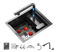 Stainless Steel Hidden Invisible Sink with Faucet/Cover, Single Slot Design- Compact Kitchen Bar RV Outdoor Coffee Shop Hotel Counter Basin for Hand Washing Vegetables(Sink+Faucet A,32 * 39 * 22cm)