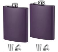 Stainless Steel Hip Flask 8oz Dark Purple, Metal Flask for Whiskey Liquor, Small Pocket Flask with Funnel Cup, Mini Flask for Men Women Travel Camping Gifts 2 Pack