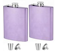 Stainless Steel Hip Flask 8oz Light Purple, Metal Flask for Whiskey Liquor, Small Pocket Flask with Funnel Cup, Mini Flask for Men Women Travel Camping Gifts 2 Pack
