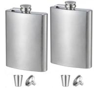 Stainless Steel Hip Flask 8oz Silver, Metal Flask for Whiskey Liquor, Small Pocket Flask with Funnel Cup, Mini Flask for Men Women Travel Camping Gifts 2 Pack