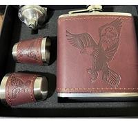 Stainless Steel Hip Flask Gift Set Bird Brown Leather with 2 Cups and Funnel 100% Leak Proof for Alcohol, Whiskey, Rum and Vodka Pocket Mini Drinking Flasks