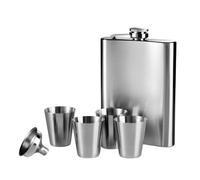 Stainless Steel Hip Flask Set, 6oz Flask With Matching Shot Glasses And Funnel, Sleek Polished Finish Premier Housewares Silver One Size