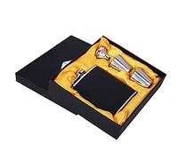 Stainless Steel Hip Flask with Leather Funnel and Two Wine Cups Set Durable Leakproof Portable Liquor Flask for Camping Travel Gifts 6oz 7oz 304 Stainless Steel Black (7 oz can)