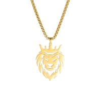 Stainless Steel Hollow Crown Lion King Animal Chain Choker Pendant Necklace Charm Men and Women Jewelry Gift