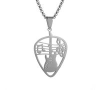 Stainless Steel Hollow Design Guitar Pick Bass Note Necklace Men and Women Suitable for Music Lovers Pendant Rock Punk Jewelry