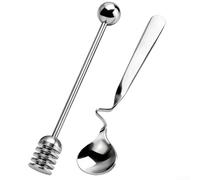 Stainless Steel Honey Dipper And Spoon Set, With Curved Hanging Handle, For Cups Mugs And Jars, Includes 14.4 Cm Spoon And 16 Cm Straight Handle Dipper