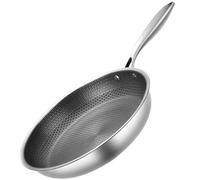 Stainless Steel Honeycomb Pan, Chinese Wok for Induction Stove Cooking | Silver Finish, Handled Design, Suitable for Gas and Electric Cookers, Stir Frying Eggs or Steaks Daily
