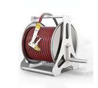 Stainless Steel Hose Cart - 15m Garden Hose Reel with Spray Nozzle Portable & Wall-Mounted Red Water Hose Storage Solution for Outdoor Plants