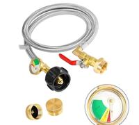Stainless Steel Hose Propane Adapter for 1 lb Cylinders with Brass Fitting Pressure Gauge and Manual Flow Control Valve