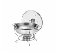 Stainless Steel Hot Pot Buffet Set, Chafing Dish Buffet Set with Glass Lid and Stand, Catering Food Warmer for Kitchen Caterings Banquet Parties (Silver 4L)(A)