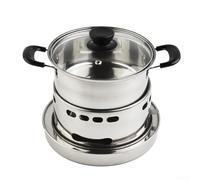 Stainless Steel Hot Pot Chafing Dish Portable Indoor Outdoor Stove for Spirit Cooker Liquid Solid Fuel Multiple Sizes for 1 to 4 People Easy Clean Thickened Material Kitchen Backyard Camping(18cm)