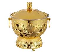 Stainless Steel Hot Pot, Stainless Steel Shabu Shabu Pot Cooker Alcohol Hotpot Cooking Pot Cookware Pan(Gold)
