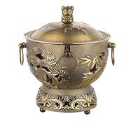Stainless Steel Hot Pot, Stainless Steel Shabu Shabu Pot Cooker Alcohol Hotpot Cooking Pot Cookware Pan(Bronze)