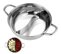 Stainless Steel Hot Pot with Divider, 11 Inch Hotpot Cooking Pot with Dual Handle, Shabu Shabu, Easy Clean Hotpot for Induction Cooker Gas Stove, Stainless Steel Hot, with Divider