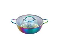 Stainless Steel Hot Pot with Divider Hot Pot Twin Divided Stainless Steel Double-Flavor Cooking Tool Single-Layer Compatible Soup Stock Pots Kitchen Utensils(Rainbow)