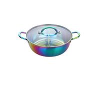 Stainless Steel Hot Pot with Divider Stainless Steel Copper Hot Pot Compatible Home Kitchen Cookware Soup Table Cooking with Glass Lid Twin Divided(Color 5)