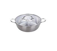 Stainless Steel Hot Pot with Divider Stainless Steel Copper Hot Pot Compatible Home Kitchen Cookware Soup Table Cooking with Glass Lid Twin Divided(Color 8)