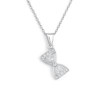 Stainless Steel Hourglass Charm Necklace for Women - Cubic Zirconia Pendant - Adjustable 45cm Chain - Minimalist Y2K Jewellery - Gift Box Included (Silver)
