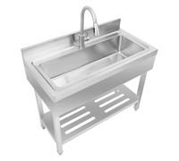 Stainless Steel Household Sink, Freestanding, Commercial Single Basin, Sink with Tap, Stable for Catering, Garage and Outdoor Use