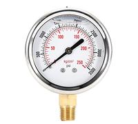 Stainless Steel Hydraulic Liquid Filled Fuel Pressure Gauge, 0-3500 PSI High Accuracy Gauge, Brass 1/4 NPT Male Connector for Industrial Use, Seismic Design for Gas and