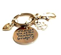 Stainless Steel 'I Will Meet You at The Rainbow Bridge' 'I Love My Dog' Pet Memorial Keychain