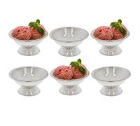 Stainless Steel Ice Cream Cups Set of 6 Footed Dessert Bowls Sundae Dishes Metal Ice Cream Sorbet Fruit Salad Pudding Serving Dishes Reusable for Home, Kitchen, Restaurant, 10cm