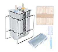 Stainless Steel Ice Cream Mold, DIY Ice Maker Kit with 2 Molds Lids Sticks Storage Bags Brush Rack, Reusable Popsicle Maker for Home Kitchen Summer Treats (2-Branch Round Head Double Slot + Stainless