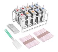 Stainless Steel Ice Cream Pop Mould BPA 304 Food Grade Popsicle Maker Set with 100 Wooden Sticks for Homemade Frozen Treats Family Fun 10 Molds 21x15x15cm (Flat Head)