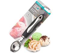 Stainless Steel Ice Cream Scoop - Sturdy, Strong Head Scooper & Black Soft Grip Handles. Perfect Dessert Spoon for Ice Cream, Cookie Dough & Other Frozen Treats. Dishwasher Safe. 5 Year Guarantee.