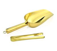 Stainless Steel Ice Scoop and Ice Tongs Small Round Bottom Bar Ice Flour Utility Scoop & Buffet Clip Kitchen Bar BBQ Party Wedding, Gold