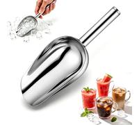 Stainless Steel Ice Scoop, Kitchen Ice Scooper with Long Handle Heavy Duty Dishwasher Safe Round Bottom Bar IceFlour Utility Shovel for Kitchen, Bar, Party, Wedding (12oz)