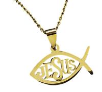 Stainless Steel Ichthys Necklace Fish Religious Symbol Jewelry Pendant Jewelry For Women 50cm Adjustable Chain Necklace