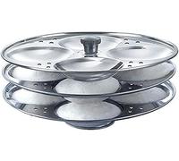 Stainless Steel Idli Maker Stand with 3 Plates and 12 Cavities 4 Cavities in 1 Plate - Makes 12 Idlis, Silver
