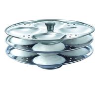 Stainless Steel Idli Stand Maker 3,4,5 Plates Rack Dhokla and Patra Tray Plates Sancha Pot For Pressure Cooker Silver (Silver 3 Tier Tray)