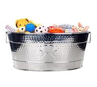 Stainless Steel Indestructible Dog Toy Bin - Pet Storage Bin with Handles, Large Organizer Storage Basket for Pet Toys, Blankets, Leashes - Pawprint Design Home Decor (Silver - 25 Quart)
