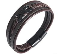 Stainless Steel Infinity Bracelet Brown Leather Adjustable(A)