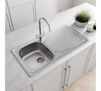 Stainless Steel Inset Kitchen Sink Single 1 Bowl Reversible Drainer Free Waste